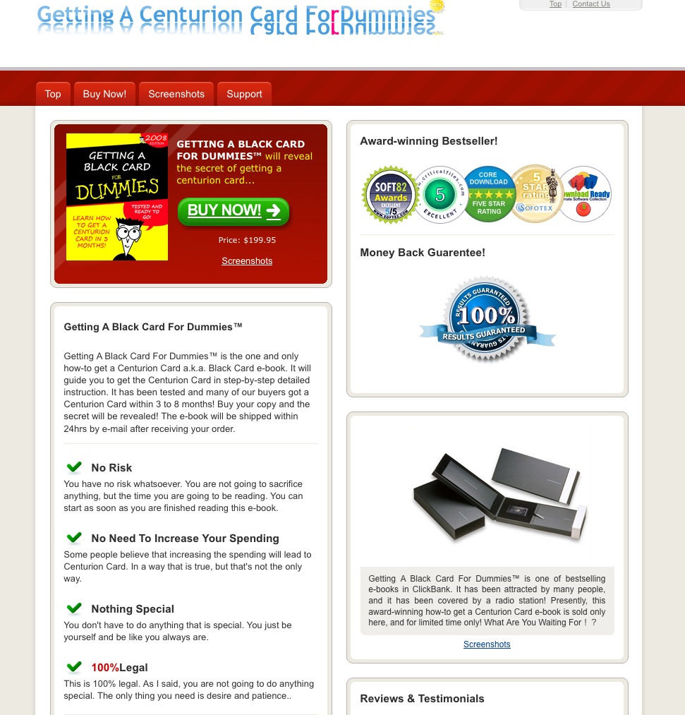 Centurion Card for Dummies Book Centurion Card for Dummies Book