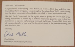 visa black card cross pen letter